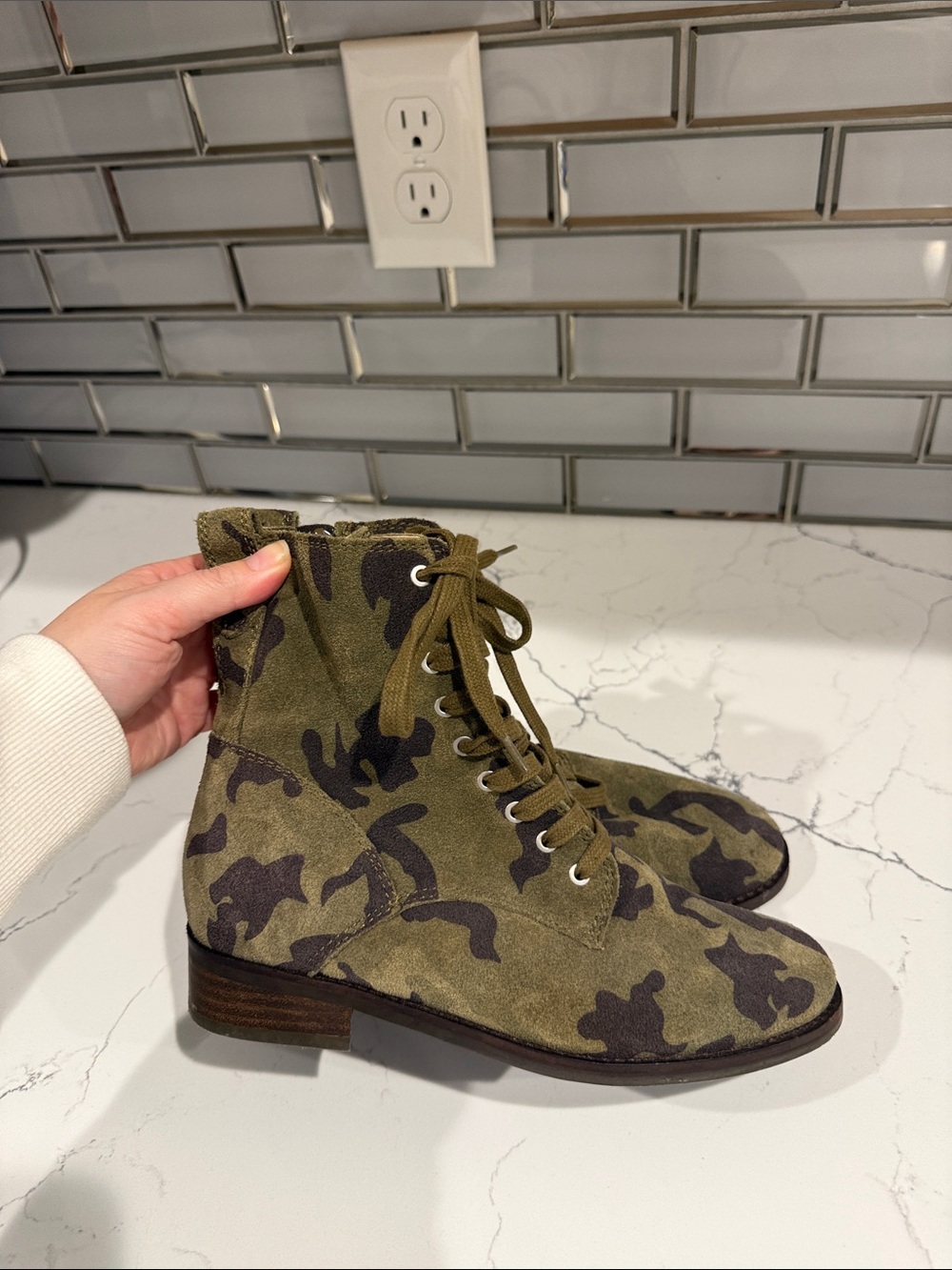 Lucky Brand Olive Green Camo Lace-Up Ankle Boots
